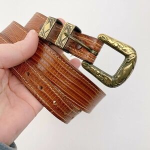 Vintage Textan Made in USA Genuine Cowhide Snakeskin Print Size 34 17848